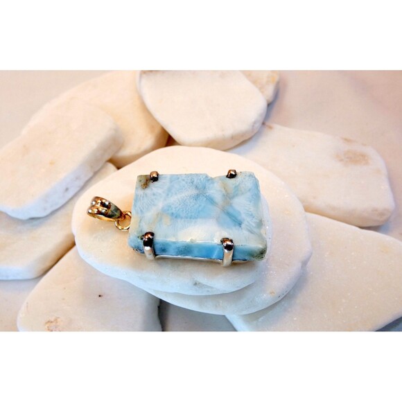Larimar Rough  Free Form Sterling Silver Pendant  Caribbean Stone Dolphin Stone - Picture 7 of 10